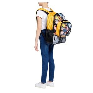 Naruto Shippuden 4-Piece Backpack Set for Kids lunch tote gadget case & tag new